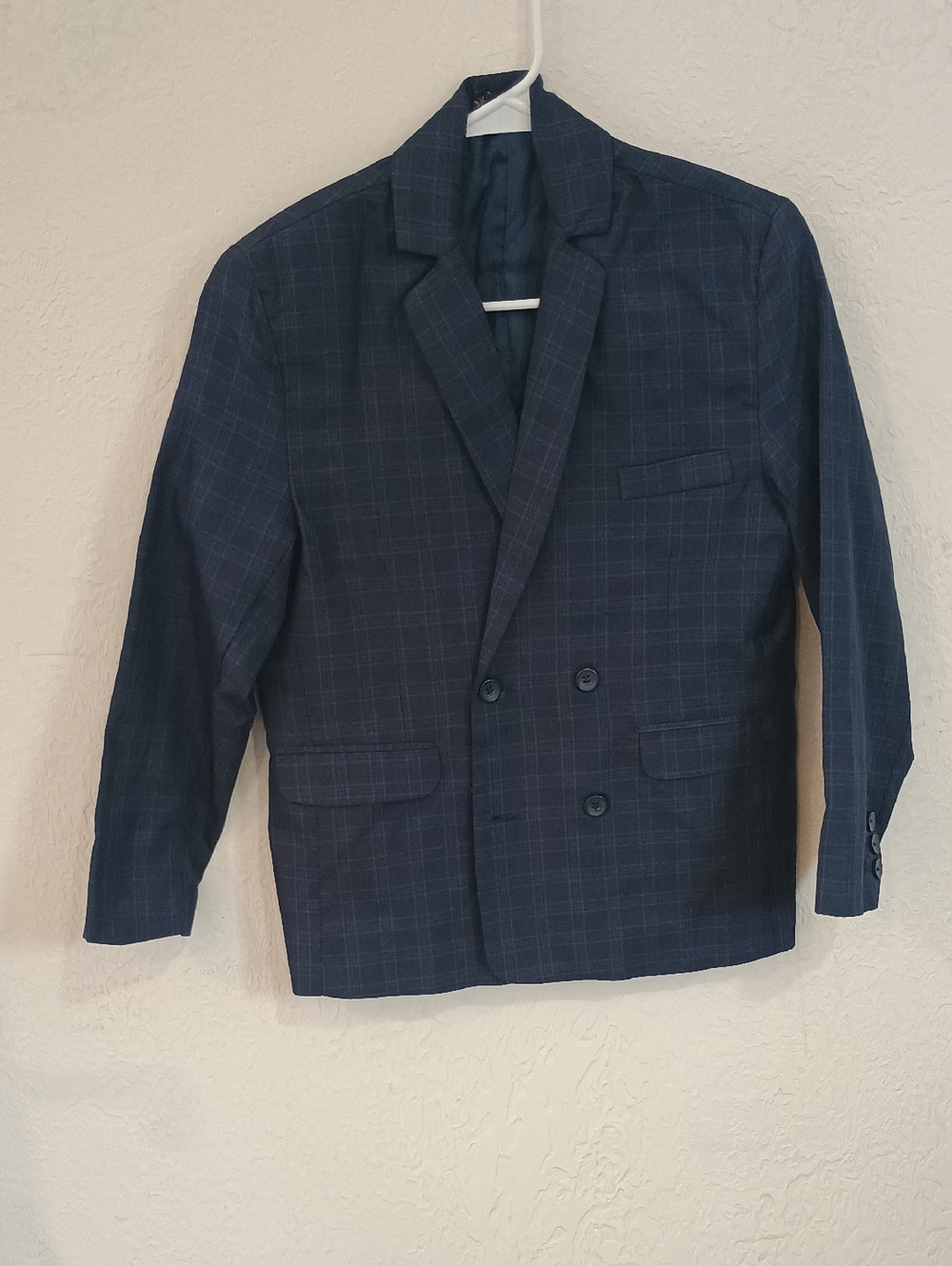 Akademiks Navy Windowpane Double-Breasted Blazer